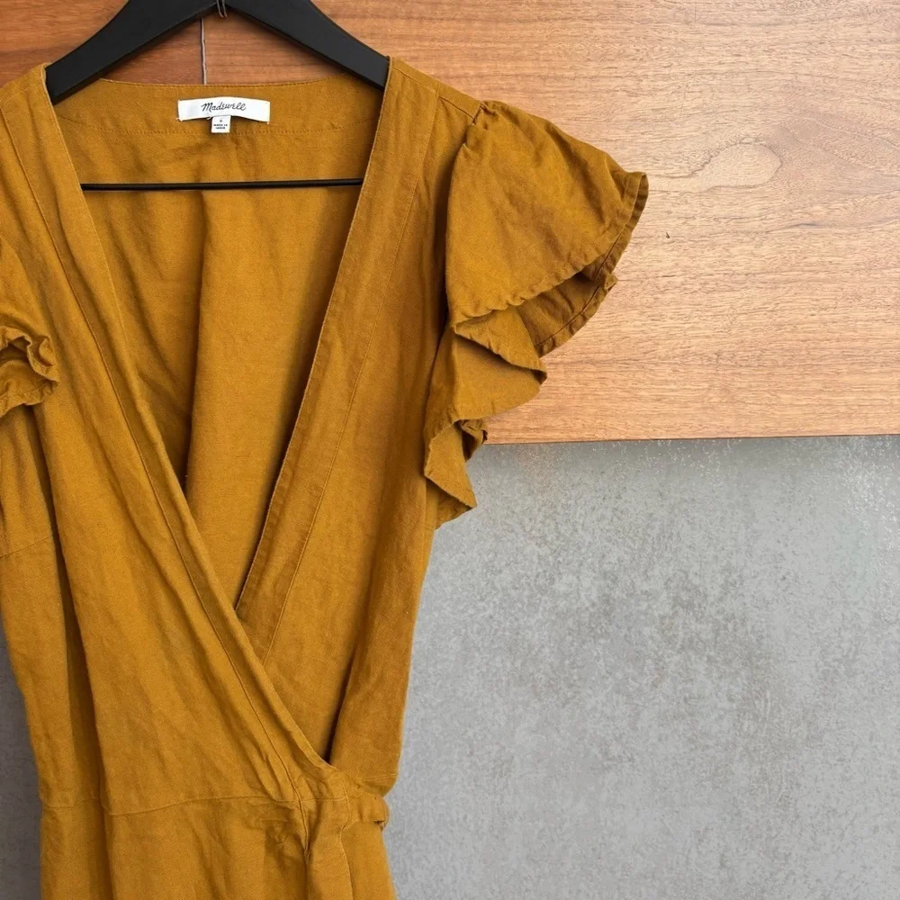 Madewell Linen-Blend Ruffle-Sleeve Wrap Midi Dress, Size S